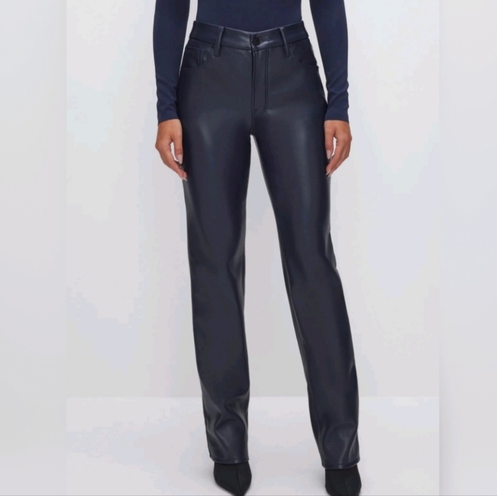 Good American Good Icon Faux Leather Pants In Ink Blue